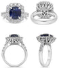 7.3CT DIAMOND & AAA SAPPHIRE PLATINUM 3D CUSHION & ROUND FLOWER ENGAGEMENT RING