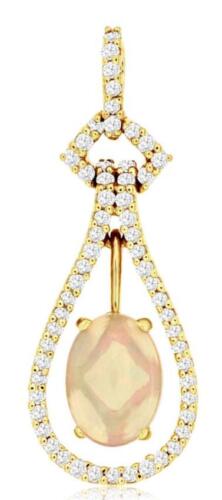 1.12CT DIAMOND & AAA OPAL 14KT YELLOW GOLD 3D OVAL & ROUND GEOMETRICAL PENDANT
