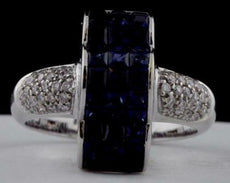 5.02CT DIAMOND & AAA SAPPHIRE 18K WHITE GOLD PRINCESS & ROUND INVISIBLE FUN RING