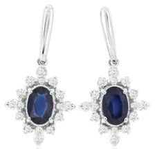 1.63CT DIAMOND & AAA SAPPHIRE 14KT WHITE GOLD 3D OVAL & ROUND HANGING EARRINGS