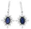 1.63CT DIAMOND & AAA SAPPHIRE 14KT WHITE GOLD 3D OVAL & ROUND HANGING EARRINGS