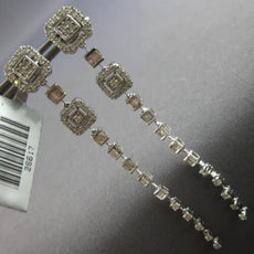 LONG 1.19CT DIAMOND 14KT WHITE GOLD ROUND & BAGUETTE CHANDELIER HANGING EARRINGS