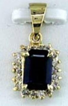 1.42CT DIAMOND & AAA SAPPHIRE 14KT YELLOW GOLD EMERALD CUT & ROUND HALO PENDANT