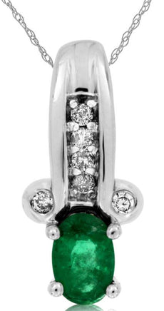 .55CT DIAMOND & AAA EMERALD 14KT WHITE GOLD 3D OVAL & ROUND BAR FLOATING PENDANT