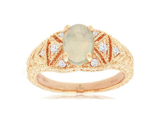 1.04CT DIAMOND & AAA OPAL 14K ROSE GOLD 3D OVAL & ROUND FILIGREE TRIANGULAR RING