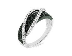 .60CT WHITE & BLACK DIAMOND 14KT WHITE & BLACK GOLD MULTI ROW CRISS CROSS RING