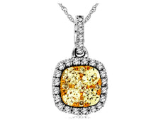 .53CT WHITE & FANCY YELLOW DIAMOND 14K 2 TONE GOLD CLUSTER HALO FLOATING PENDANT