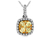 .53CT WHITE & FANCY YELLOW DIAMOND 14K 2 TONE GOLD CLUSTER HALO FLOATING PENDANT