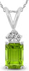 1.13CT DIAMOND & AAA PERIDOT 14KT WHITE GOLD EMERALD CUT & ROUND CLASSIC PENDANT
