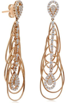 LARGE 1.39CT DIAMOND 18KT ROSE GOLD MULTI TEAR DROP CHANDELIER HANGING EARRINGS