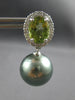 6.58CT DIAMOND & AAA GREEN TOURMALINE & TAHITIAN PEARL 18KT WHITE GOLD EARRINGS