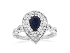 1.33CT DIAMOND & AAA SAPPHIRE 14K WHITE GOLD 3D PEAR SHAPE & ROUND INFINITY RING