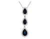 1.08CT DIAMOND & AAA SAPPHIRE 14KT WHITE GOLD PEAR SHAPE 3 STONE HALO NECKLACE
