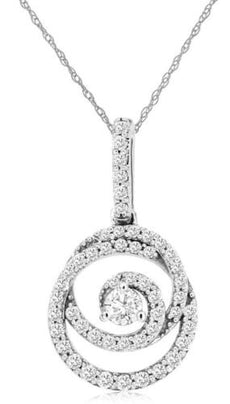 .33CT DIAMOND 14KT WHITE GOLD 3D ROUND SOLITAIRE LOVE KNOT FUN FLOATING PENDANT