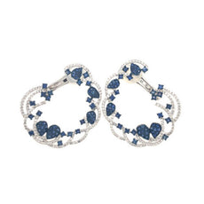 EXTRA LARGE 2.67CT DIAMOND & AAA SAPPHIRE 14K WHITE GOLD FLORAL HANGING EARRINGS