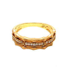ESTATE .12CT DIAMOND 18KT YELLOW GOLD 3D CLASSIC PAVE FILIGREE BAMBOO FUN RING