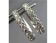 ESTATE .84CT DIAMOND 14KT WHITE GOLD CLASSIC ROUND OVAL HUGGIE HANGING EARRINGS