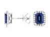2.50CT DIAMOND & AAA TANZANITE 14KT WHITE GOLD EMERALD CUT & ROUND STUD EARRINGS