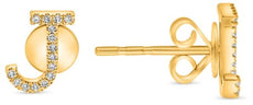 ESTATE .07CT DIAMOND 14KT YELLOW GOLD ROUND CLASSIC J INITIAL STUD FUN EARRINGS