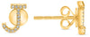 ESTATE .07CT DIAMOND 14KT YELLOW GOLD ROUND CLASSIC J INITIAL STUD FUN EARRINGS