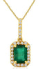 1.13CT DIAMOND & AAA EMERALD 14KT YELLOW GOLD BAGUETTE OCTAGON FLOATING PENDANT