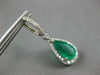 LARGE 8.10CT DIAMOND & AAA EMERALD 14KT WHITE GOLD PEAR SHAPE HANGING EARRINGS