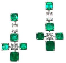 LARGE 6.21CT DIAMOND & AAA EMERALD PLATINUM EMERALD CUT CROSS HANGING EARRINGS