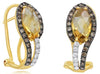 2.38CT WHITE & CHOCOLATE FANCY DIAMOND & AAA CITRINE 14K YELLOW GOLD 3D EARRINGS