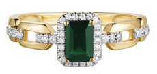 .73CT DIAMOND & AAA EMERALD 14KT YELLOW GOLD HALO OVAL LOVE KNOT ENGAGEMENT RING