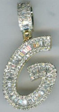 .57CT DIAMOND 14K YELLOW GOLD 3D ROUND & BAGUETTE G INITIAL FUN FLOATING PENDANT