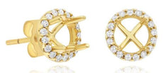 ESTATE .22CT DIAMOND 14K YELLOW GOLD ROUND CLASSIC HALO SEMI MOUNT STUD EARRINGS
