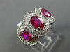 ESTATE LARGE 2.25CT DIAMOND & AAA RUBY 18K WHITE GOLD 3 STONE HALO MILGRAIN RING