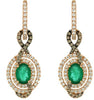 2.62CT WHITE & MOCHA DIAMOND & AAA EMERALD 14KT ROSE GOLD OVAL HANGING EARRINGS