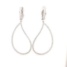 ESTATE 1.57CT DIAMOND 18K WHITE GOLD 3D OPEN TEAR DROP CLIP ON HANGING EARRINGS
