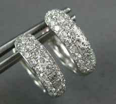 ESTATE 1.06CT DIAMOND 14KT WHITE GOLD 3D 3 ROW PAVE HUGGIE HOOP HANGING EARRINGS
