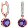 2.51CT DIAMOND & AAA AMETHYST 14KT ROSE GOLD ROUND BEZEL HUGGIE HANGING EARRINGS