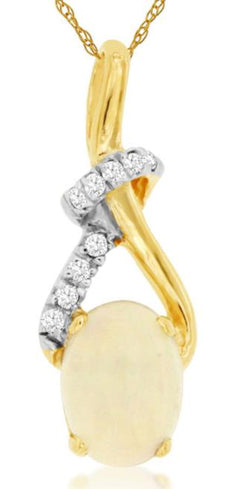 .56CT DIAMOND & AAA OPAL 14K YELLOW GOLD OVAL & ROUND LOVE KNOT FLOATING PENDANT