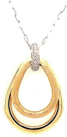 .51CT DIAMOND 18K 2 TONE GOLD 3D MATTE & SHINY DOUBLE TEAR DROP FLOATING PENDANT