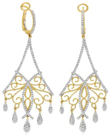 1.16CT DIAMOND 14KT YELLOW GOLD MULTI TEAR DROP OPEN CHANDELIER HANGING EARRINGS