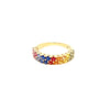 1.68CT AAA MULTI COLOR SAPPHIRE 18KT YELLOW GOLD 2 ROW RAINBOW ANNIVERSARY RING