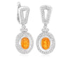 2.15CT DIAMOND & AAA CITRINE 14K WHITE GOLD OVAL & ROUND FLOWER HANGING EARRINGS