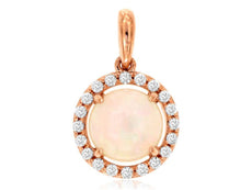 .82CT DIAMOND & AAA OPAL 14KT ROSE GOLD 3D ROUND HALO FLOWER FLOATING PENDANT