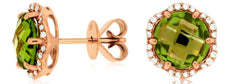 ESTATE 4.10CT DIAMOND & AAA PERIDOT 14KT ROSE GOLD FLOWER CLASSIC STUD EARRINGS