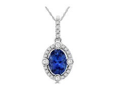 .99CT DIAMOND & AAA TANZANITE 14K WHITE GOLD 3D OVAL & ROUND HALO ETOILE PENDANT