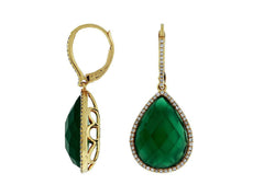 .35CT DIAMOND & AAA GREEN AGATE 14K YELLOW GOLD PEAR SHAPE & ROUND HALO EARRINGS