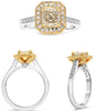 1.47CT WHITE & FANCY YELLOW DIAMOND 14KT 2 TONE GOLD CUSHION & ROUND SQUARE RING