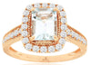 2.52CT DIAMOND & AAA AQUAMARINE 14KT ROSE GOLD EMERALD CUT & ROUND FILIGREE RING