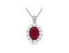1.2CT DIAMOND & AAA RUBY 14KT WHITE GOLD 3D OVAL & ROUND FLOWER FLOATING PENDANT