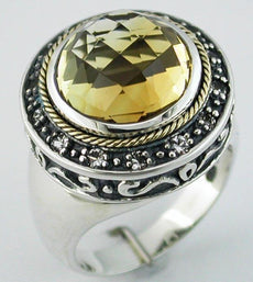 6.95CT DIAMOND & AAA CITRINE 925 SILVER & 14KT YELLOW GOLD BEZEL FILIGREE RING