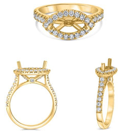 .53CT DIAMOND 14KT YELLOW GOLD MARQUISE SIDEWAYS HALO SEMI MOUNT ENGAGMENT RING